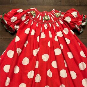 Smocked Runway Christmas Trees with Red/White Polka Dots Dress